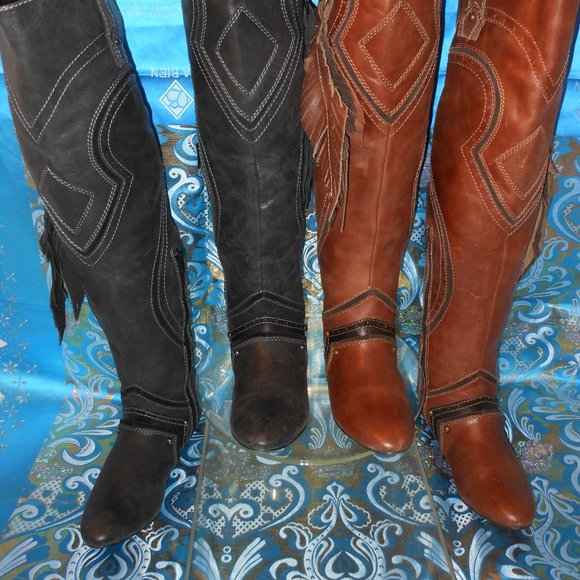 ZIGINY TAN AND BLACK LEATHER KNEE HIGH BOOT LOT SIZE 6.5 MEDIUM - Picture 3 of 16